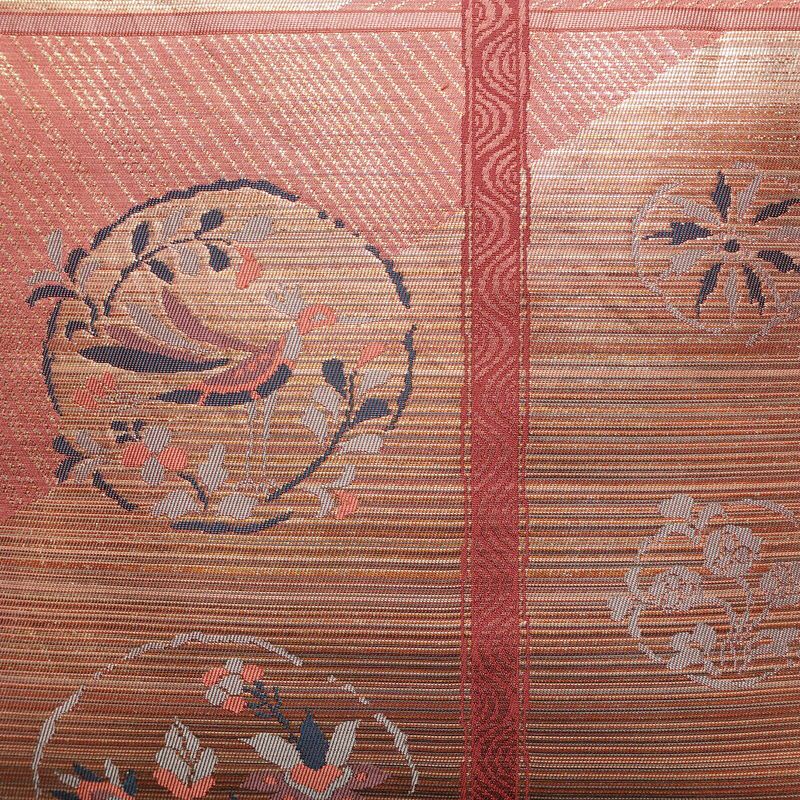 名古屋帯 六通柄 正絹 木の葉・植物柄 名古屋仕立て なごや帯 リサイクル帯 帯 箔 ピンク_画像2