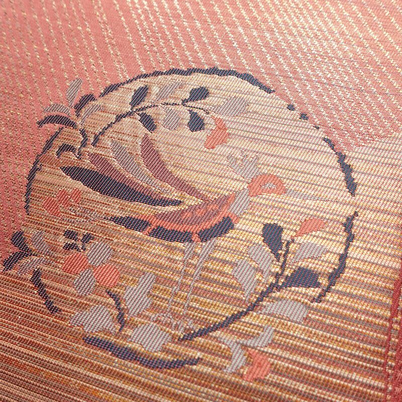 名古屋帯 六通柄 正絹 木の葉・植物柄 名古屋仕立て なごや帯 リサイクル帯 帯 箔 ピンク_画像3