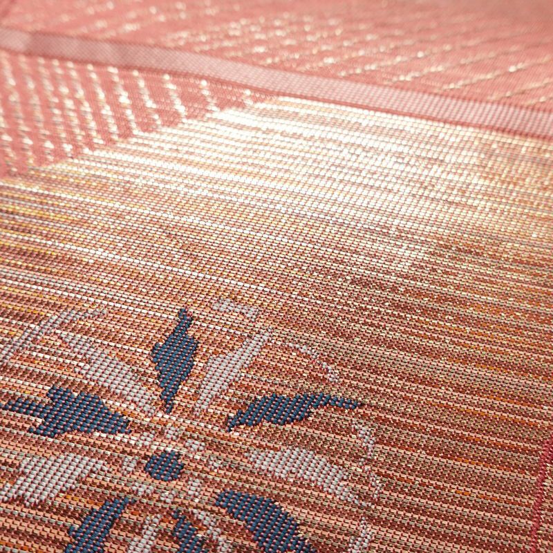 名古屋帯 六通柄 正絹 木の葉・植物柄 名古屋仕立て なごや帯 リサイクル帯 帯 箔 ピンク_画像6