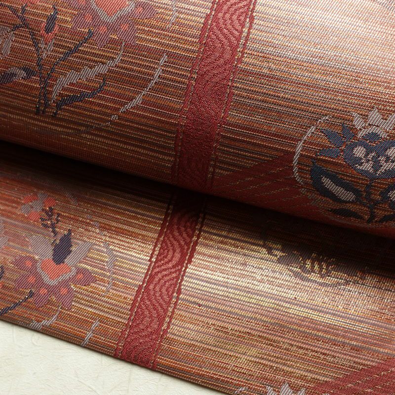 名古屋帯 六通柄 正絹 木の葉・植物柄 名古屋仕立て なごや帯 リサイクル帯 帯 箔 ピンク_画像7