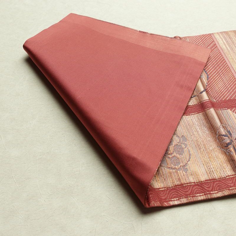 名古屋帯 六通柄 正絹 木の葉・植物柄 名古屋仕立て なごや帯 リサイクル帯 帯 箔 ピンク_画像9