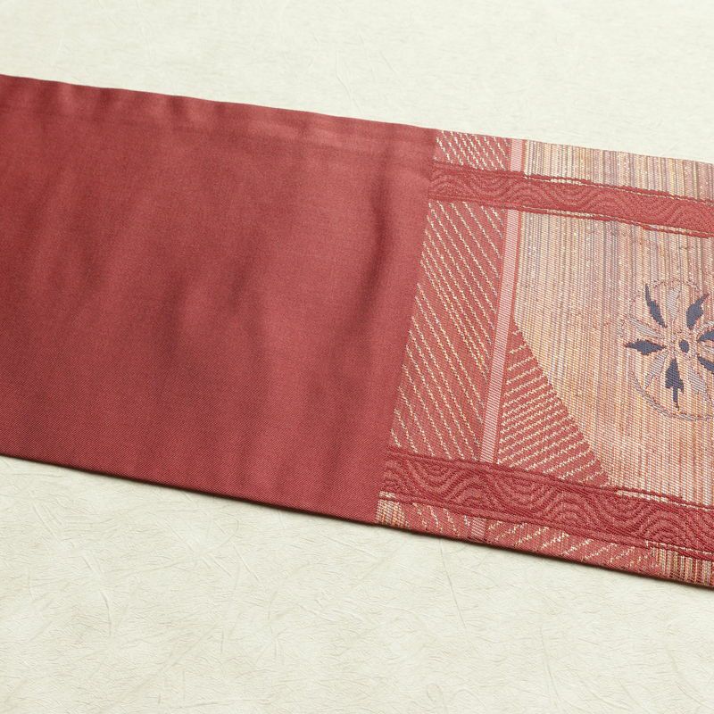 名古屋帯 六通柄 正絹 木の葉・植物柄 名古屋仕立て なごや帯 リサイクル帯 帯 箔 ピンク_画像15