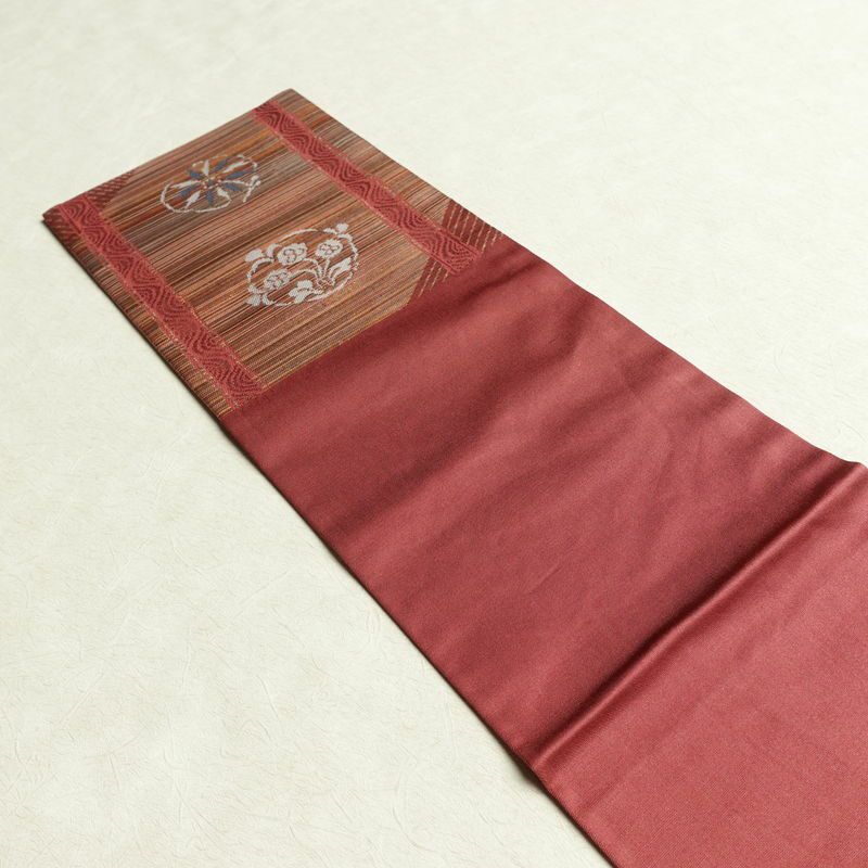 名古屋帯 六通柄 正絹 木の葉・植物柄 名古屋仕立て なごや帯 リサイクル帯 帯 箔 ピンク_画像16