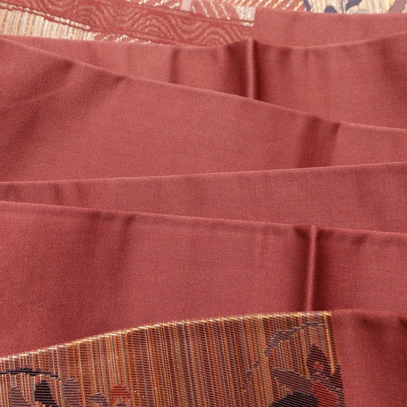 名古屋帯 六通柄 正絹 木の葉・植物柄 名古屋仕立て なごや帯 リサイクル帯 帯 箔 ピンク_画像18