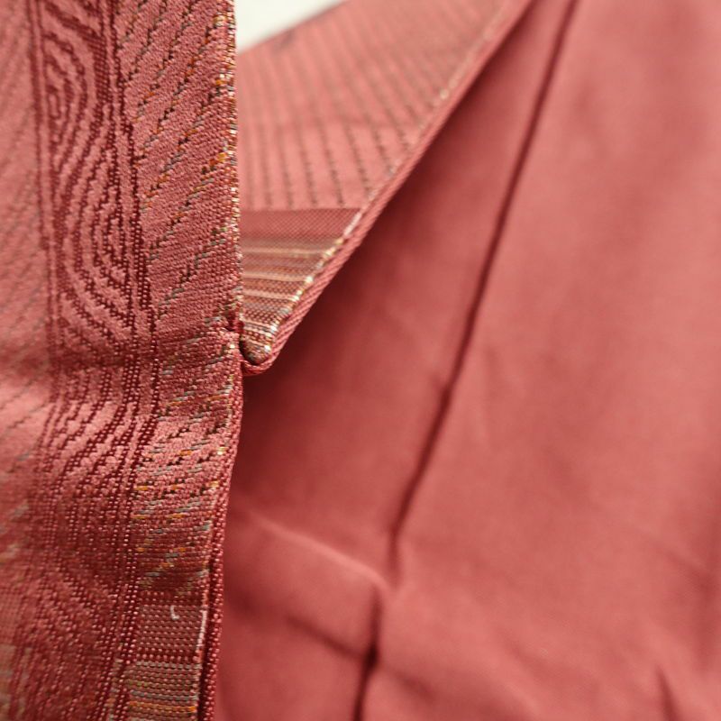 名古屋帯 六通柄 正絹 木の葉・植物柄 名古屋仕立て なごや帯 リサイクル帯 帯 箔 ピンク_画像20