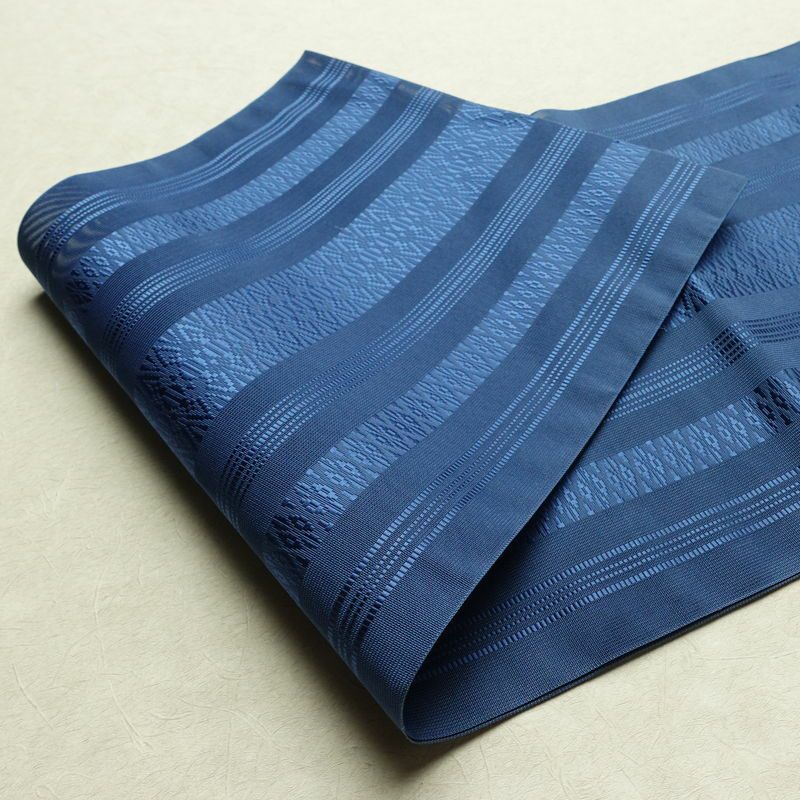 名古屋帯 全通柄 夏用 献上柄 正絹 縞柄・線柄 松葉仕立て リサイクル帯 帯 シンプル 青・紺_画像10