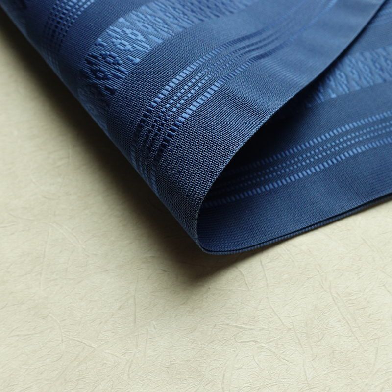 名古屋帯 全通柄 夏用 献上柄 正絹 縞柄・線柄 松葉仕立て リサイクル帯 帯 シンプル 青・紺_画像11