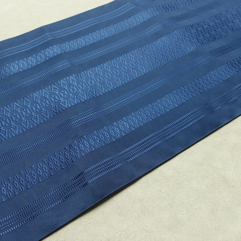 名古屋帯 全通柄 夏用 献上柄 正絹 縞柄・線柄 松葉仕立て リサイクル帯 帯 シンプル 青・紺_画像12