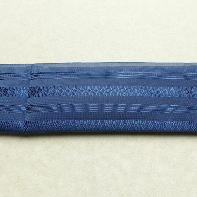 名古屋帯 全通柄 夏用 献上柄 正絹 縞柄・線柄 松葉仕立て リサイクル帯 帯 シンプル 青・紺_画像14