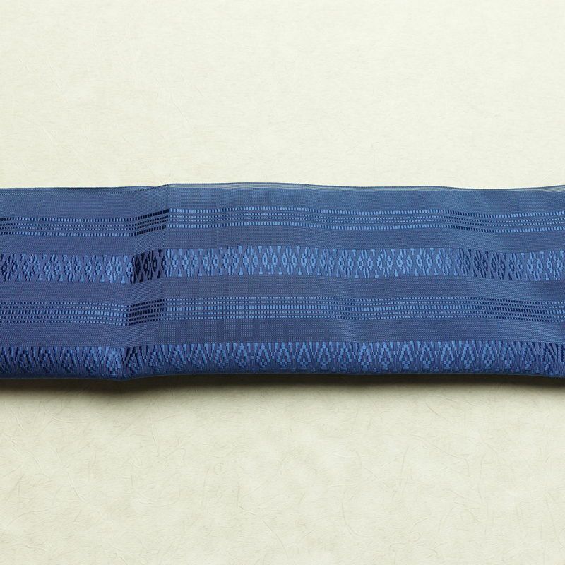 名古屋帯 全通柄 夏用 献上柄 正絹 縞柄・線柄 松葉仕立て リサイクル帯 帯 シンプル 青・紺_画像15