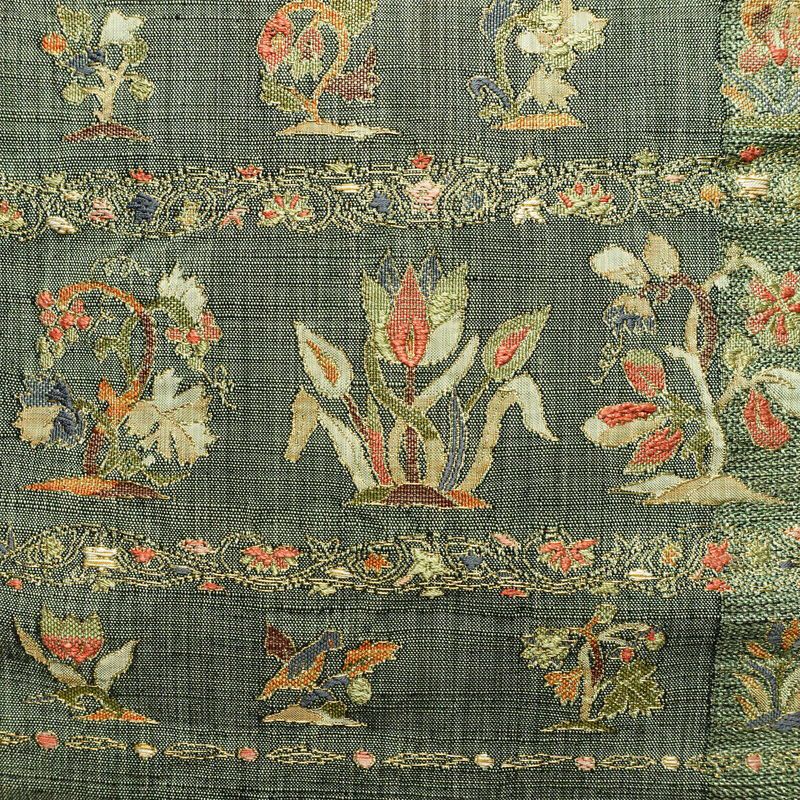 名古屋帯 太鼓柄 良品 正絹 木の葉・植物柄 名古屋仕立て なごや帯 リサイクル帯 帯 金糸 おしゃれ 緑・うぐいす色_画像2