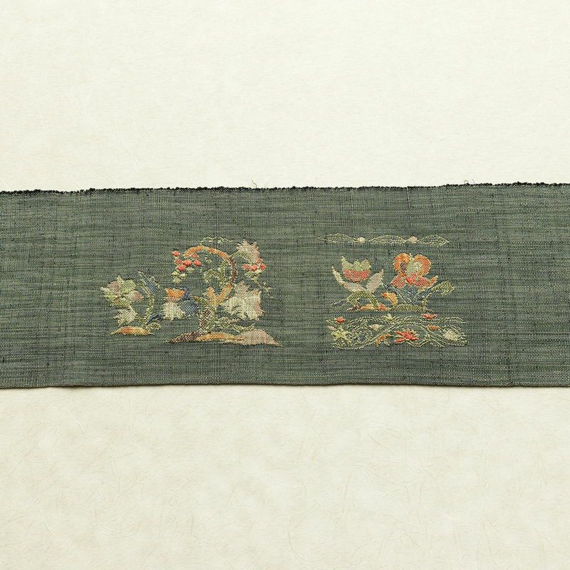 名古屋帯 太鼓柄 良品 正絹 木の葉・植物柄 名古屋仕立て なごや帯 リサイクル帯 帯 金糸 おしゃれ 緑・うぐいす色_画像15