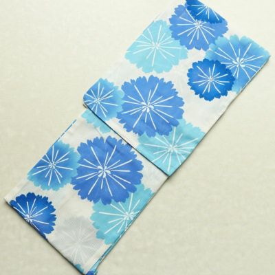 新品 浴衣 綿絽 国内染色 国内加工 女性用 絽 綿 ブルー 花 しつけ糸付き 未使用品 ゆかた モダン しっとり