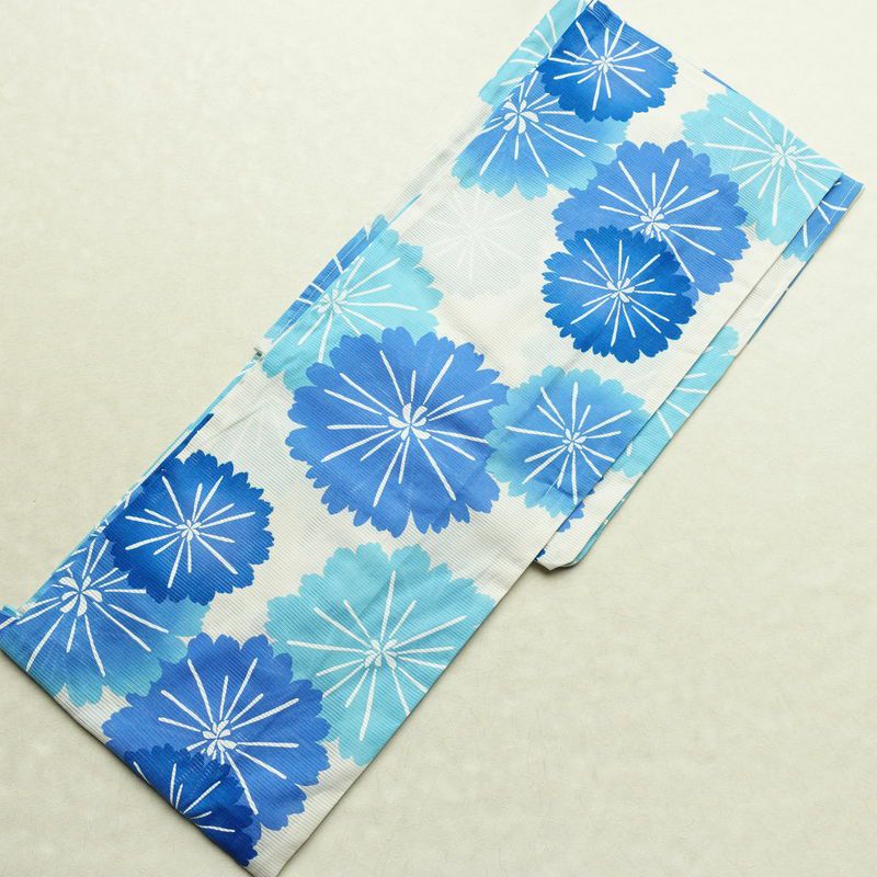新品 浴衣 綿絽 国内染色 国内加工 女性用 絽 綿 ブルー 花 しつけ糸付き 未使用品 ゆかた モダン しっとり_画像2