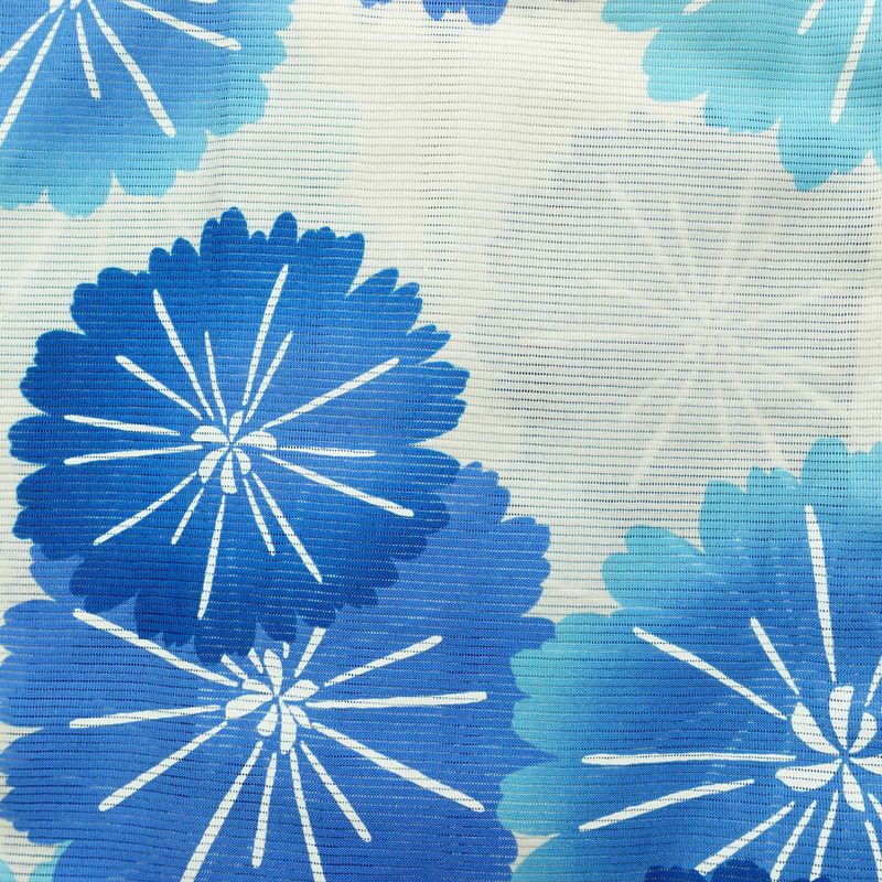 新品 浴衣 綿絽 国内染色 国内加工 女性用 絽 綿 ブルー 花 しつけ糸付き 未使用品 ゆかた モダン しっとり_画像3