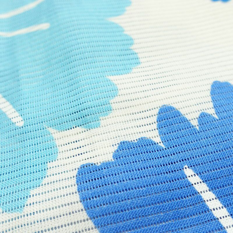 新品 浴衣 綿絽 国内染色 国内加工 女性用 絽 綿 ブルー 花 しつけ糸付き 未使用品 ゆかた モダン しっとり_画像7