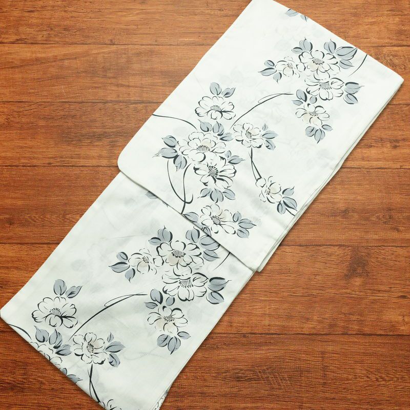 新品 浴衣 滝流れ織 国内染色 国内加工 女性用 綿 白 花 しつけ糸付き 未使用品 ゆかた レトロ シック モダン しっとり_画像1