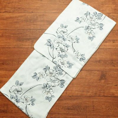 新品 浴衣 滝流れ織 国内染色 国内加工 女性用 綿 白 花 しつけ糸付き 未使用品 ゆかた レトロ シック モダン しっとり