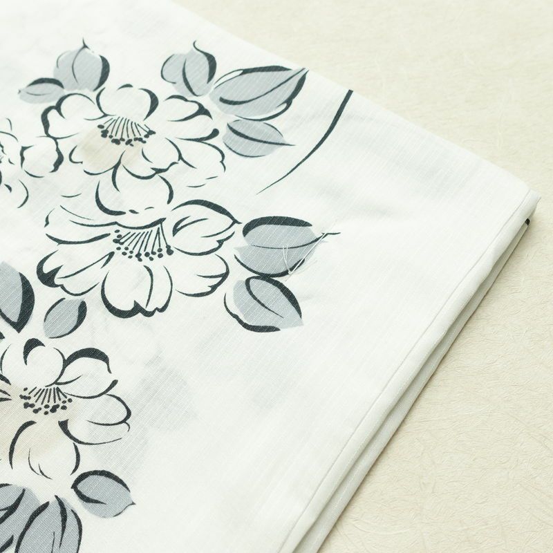 新品 浴衣 滝流れ織 国内染色 国内加工 女性用 綿 白 花 しつけ糸付き 未使用品 ゆかた レトロ シック モダン しっとり_画像10