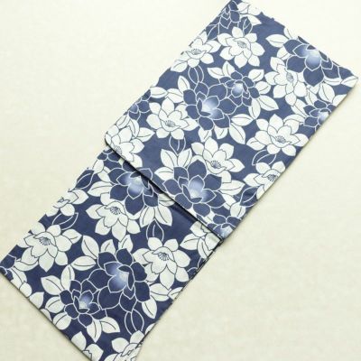 新品 浴衣 滝流れ織 国内染色 国内加工 女性用 綿 紺 花 しつけ糸付き 未使用品 ゆかた レトロ シック モダン