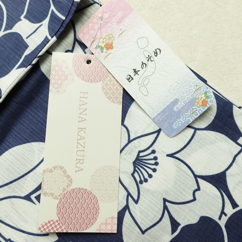 新品 浴衣 滝流れ織 国内染色 国内加工 女性用 綿 紺 花 しつけ糸付き 未使用品 ゆかた レトロ シック モダン_画像15