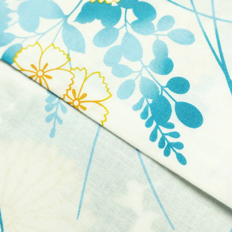 新品 浴衣 帯 2点セット 女性用 綿 平織 古典柄 浴衣 半幅帯 未使用品 花 青 蒼花 しっとり_画像8