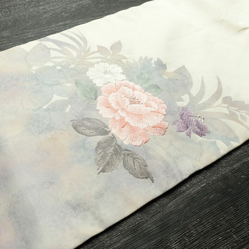 名古屋帯 太鼓柄 正絹 花柄 名古屋仕立て なごや帯 リサイクル帯 帯 シンプル 白_画像11