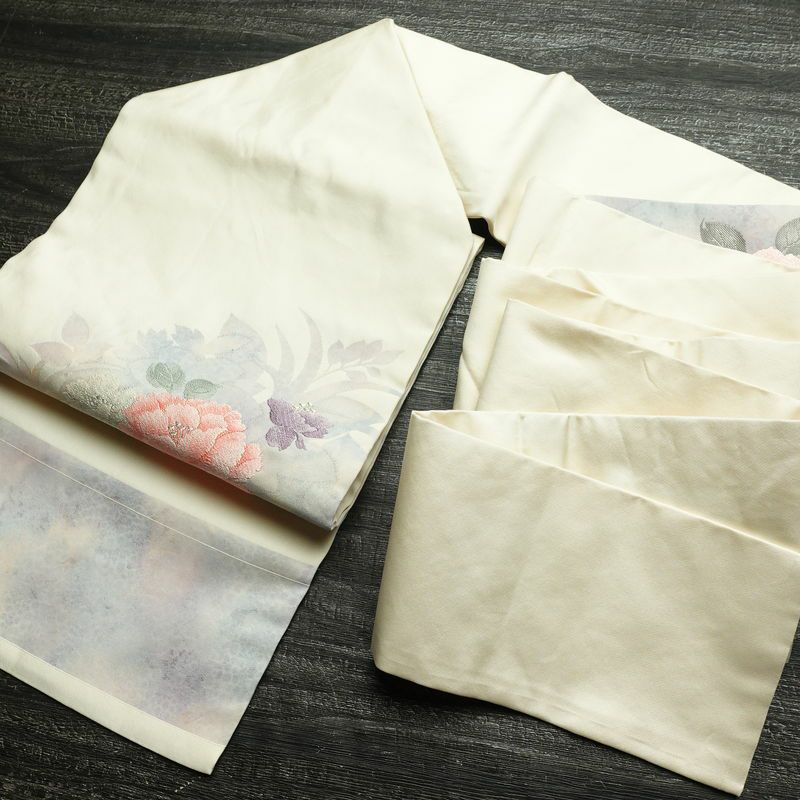 名古屋帯 太鼓柄 正絹 花柄 名古屋仕立て なごや帯 リサイクル帯 帯 シンプル 白_画像18