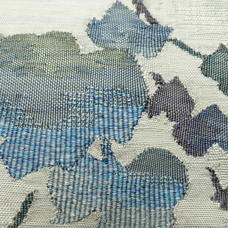 名古屋帯 太鼓柄 良品 正絹 木の葉・植物柄 松葉仕立て なごや帯 リサイクル帯 やまと誂製 帯 シンプル 紬地 青・紺_画像4