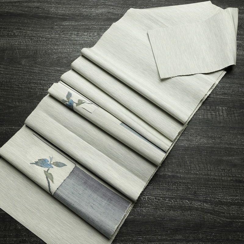 名古屋帯 太鼓柄 良品 正絹 木の葉・植物柄 松葉仕立て なごや帯 リサイクル帯 やまと誂製 帯 シンプル 紬地 青・紺_画像19