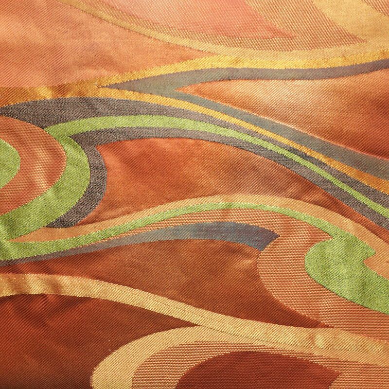 名古屋帯 太鼓柄 正絹 流水・波柄 名古屋仕立て なごや帯 リサイクル帯 帯 引箔 橙_画像2