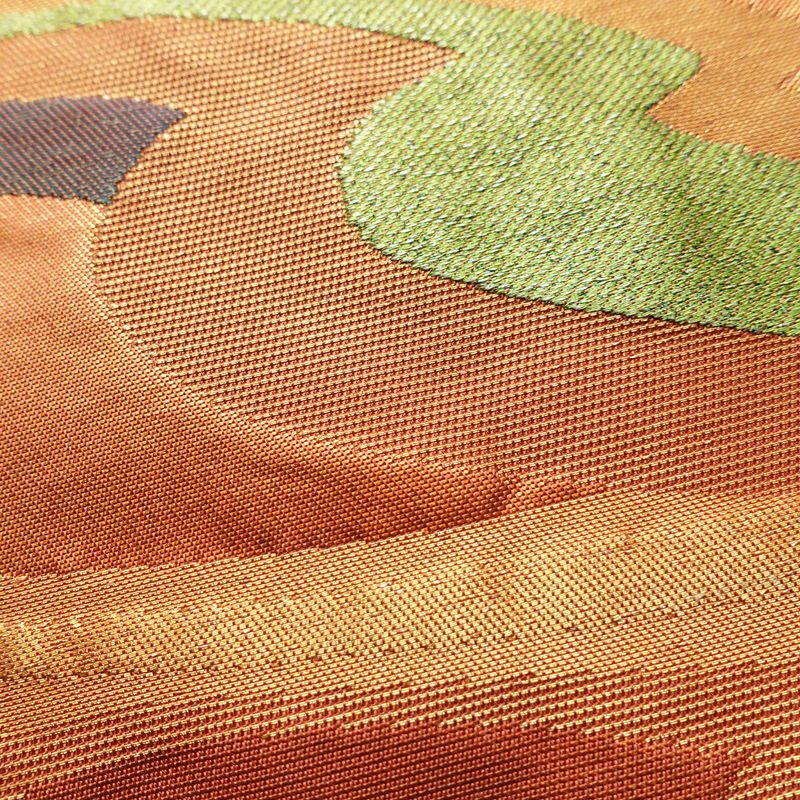 名古屋帯 太鼓柄 正絹 流水・波柄 名古屋仕立て なごや帯 リサイクル帯 帯 引箔 橙_画像3