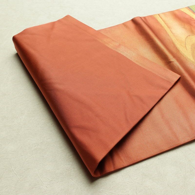 名古屋帯 太鼓柄 正絹 流水・波柄 名古屋仕立て なごや帯 リサイクル帯 帯 引箔 橙_画像9