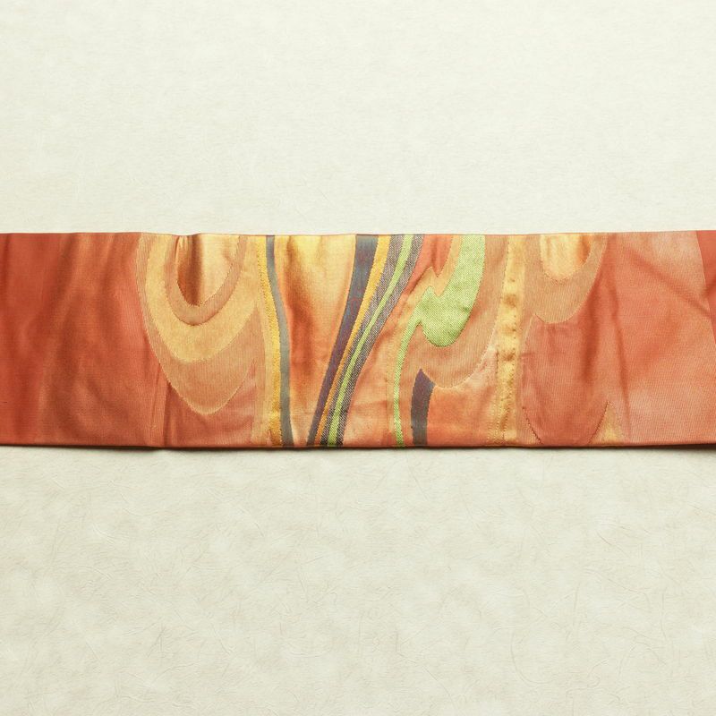 名古屋帯 太鼓柄 正絹 流水・波柄 名古屋仕立て なごや帯 リサイクル帯 帯 引箔 橙_画像14