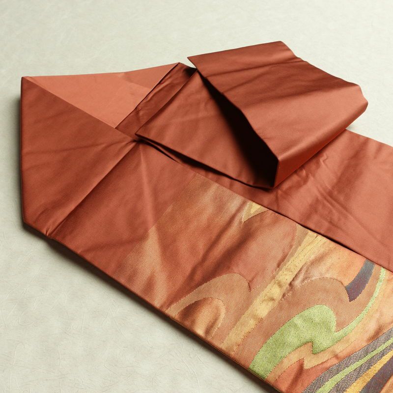 名古屋帯 太鼓柄 正絹 流水・波柄 名古屋仕立て なごや帯 リサイクル帯 帯 引箔 橙_画像21