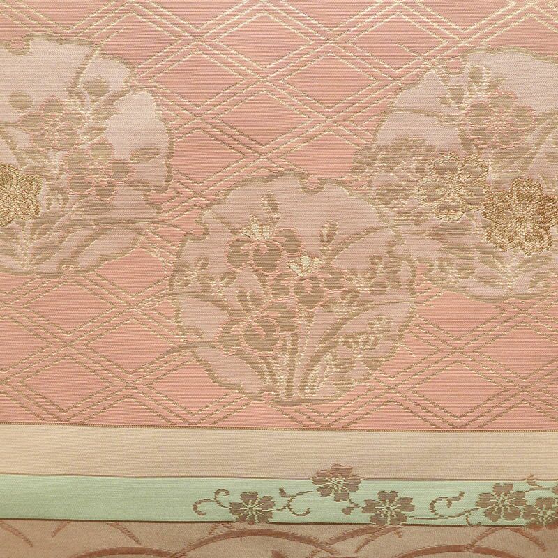 名古屋帯 六通柄 良品 正絹 古典柄 名古屋仕立て なごや帯 リサイクル帯 帯 箔 桜 蝶 ピンク_画像2