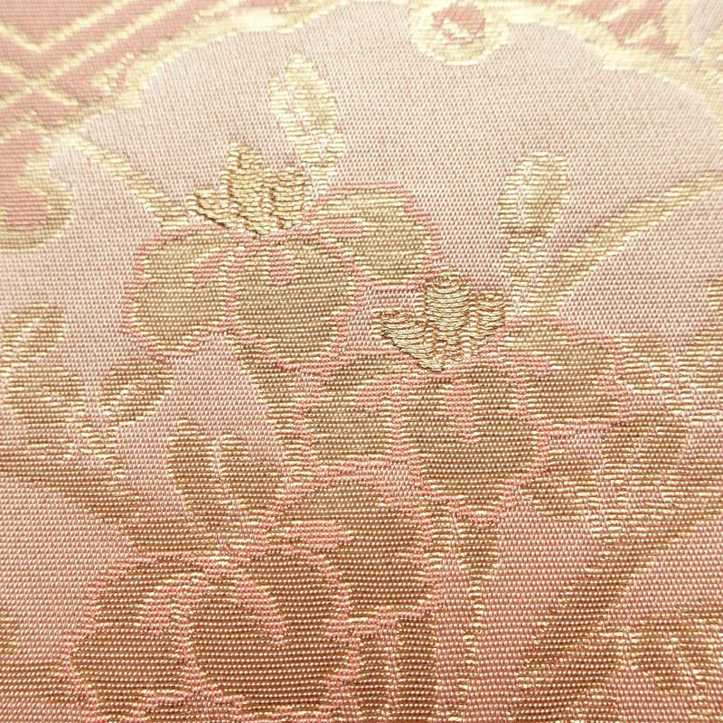 名古屋帯 六通柄 良品 正絹 古典柄 名古屋仕立て なごや帯 リサイクル帯 帯 箔 桜 蝶 ピンク_画像5