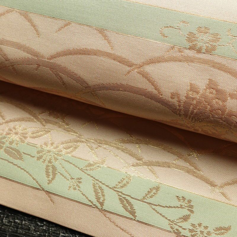 名古屋帯 六通柄 良品 正絹 古典柄 名古屋仕立て なごや帯 リサイクル帯 帯 箔 桜 蝶 ピンク_画像7