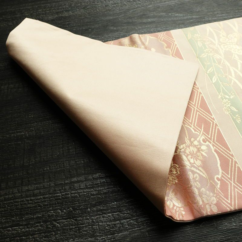 名古屋帯 六通柄 良品 正絹 古典柄 名古屋仕立て なごや帯 リサイクル帯 帯 箔 桜 蝶 ピンク_画像9