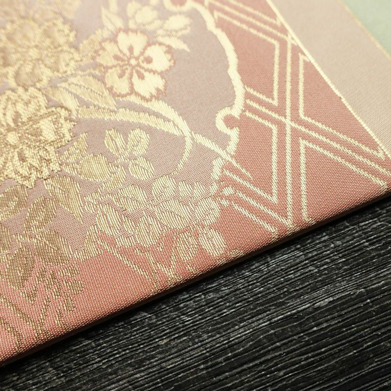 名古屋帯 六通柄 良品 正絹 古典柄 名古屋仕立て なごや帯 リサイクル帯 帯 箔 桜 蝶 ピンク_画像12