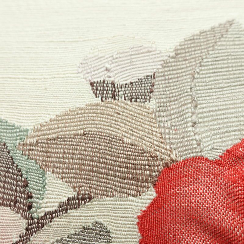 名古屋帯 太鼓柄 正絹 花柄 通し仕立て なごや帯 リサイクル帯 帯 椿 シンプル 多色使い_画像4