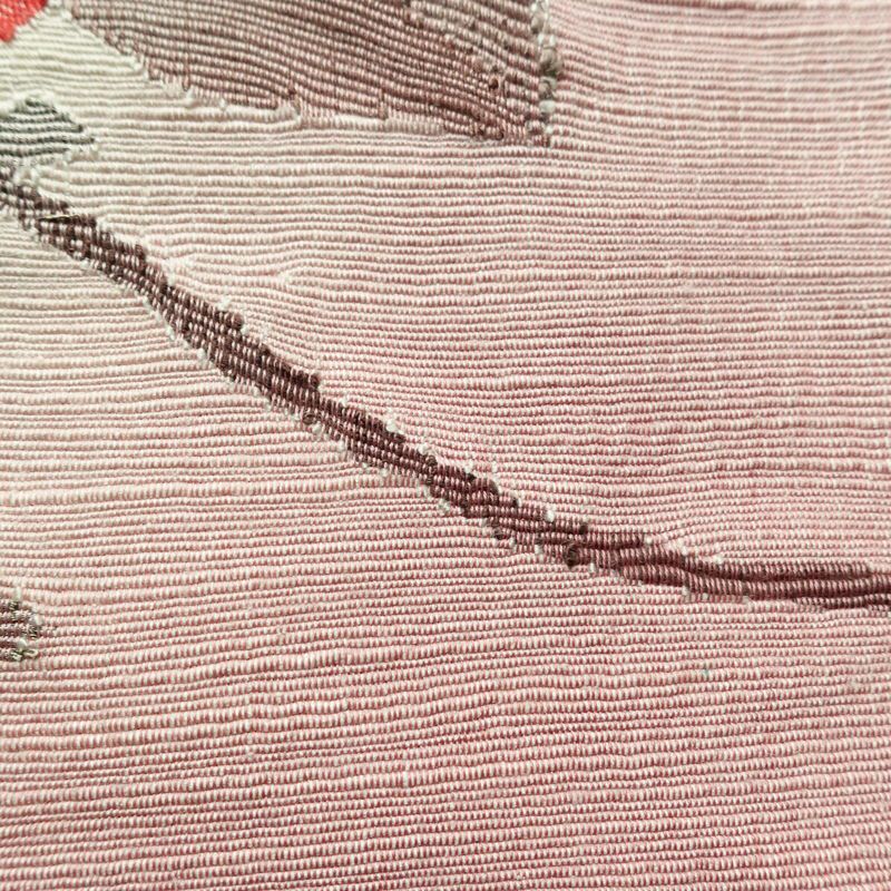 名古屋帯 太鼓柄 正絹 花柄 通し仕立て なごや帯 リサイクル帯 帯 椿 シンプル 多色使い_画像6