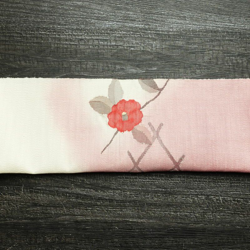 名古屋帯 太鼓柄 正絹 花柄 通し仕立て なごや帯 リサイクル帯 帯 椿 シンプル 多色使い_画像14