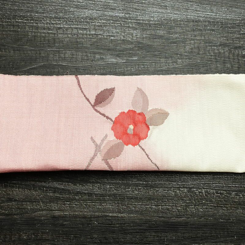 名古屋帯 太鼓柄 正絹 花柄 通し仕立て なごや帯 リサイクル帯 帯 椿 シンプル 多色使い_画像15