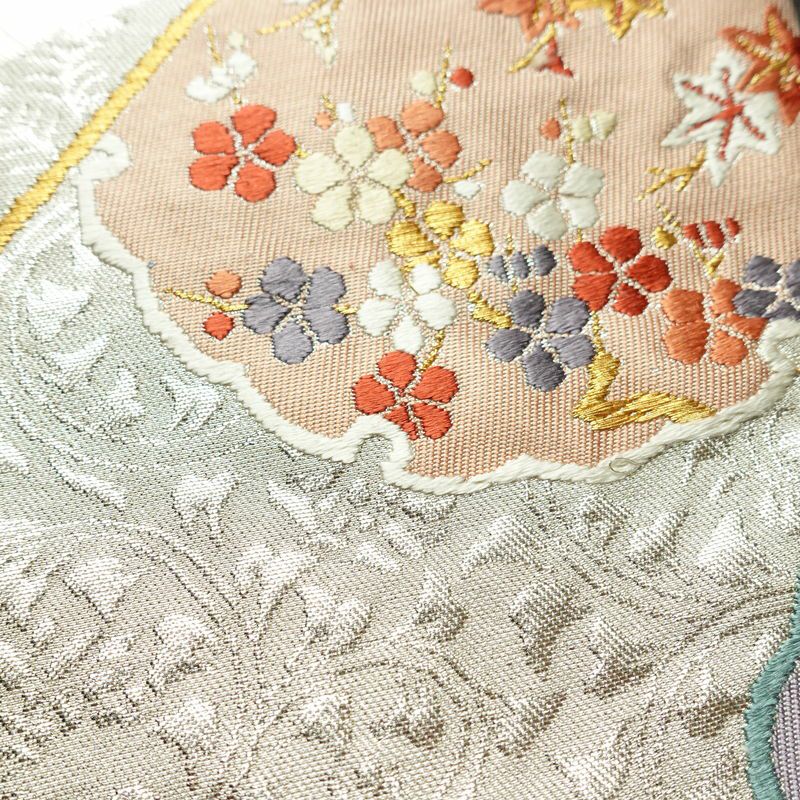 名古屋帯 太鼓柄 正絹 古典柄 名古屋仕立て なごや帯 リサイクル帯 帯 雪輪 引箔 金糸 金・銀_画像4