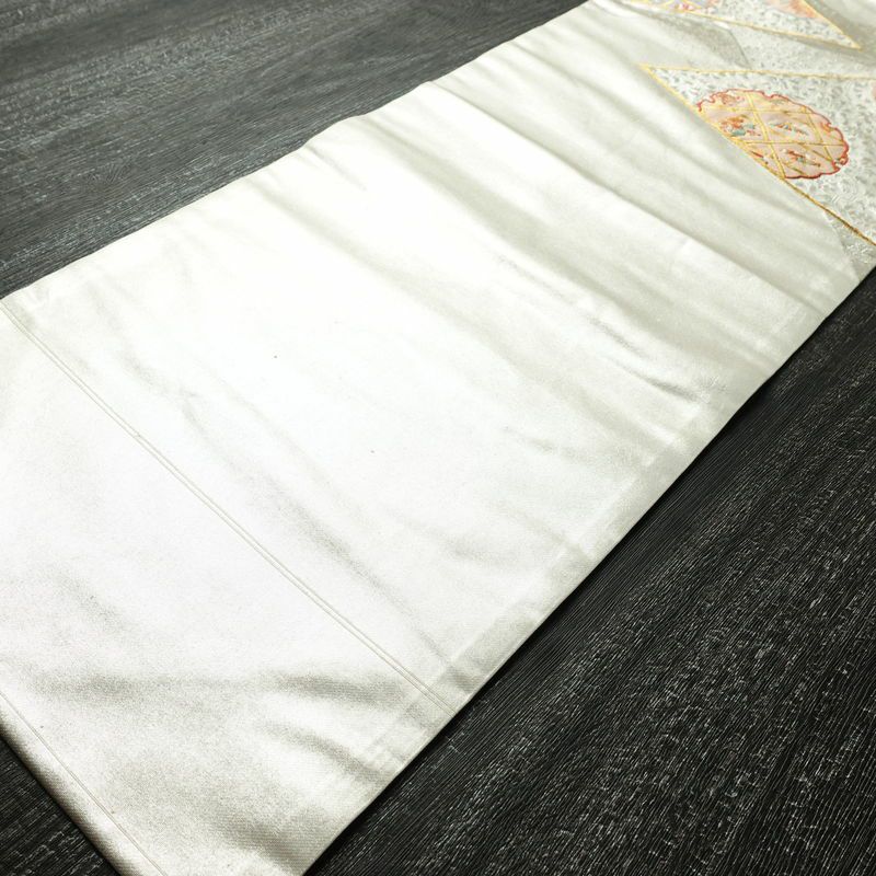 名古屋帯 太鼓柄 正絹 古典柄 名古屋仕立て なごや帯 リサイクル帯 帯 雪輪 引箔 金糸 金・銀_画像9