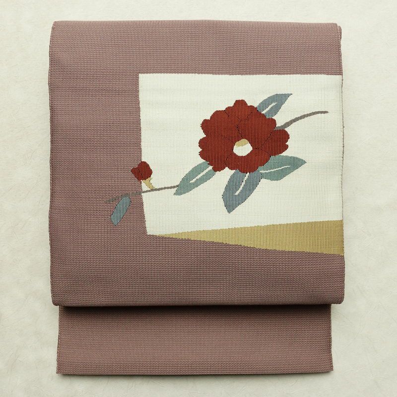 名古屋帯 太鼓柄 良品 正絹 花柄 通し仕立て なごや帯 リサイクル帯 帯 小豆・エンジ_画像1