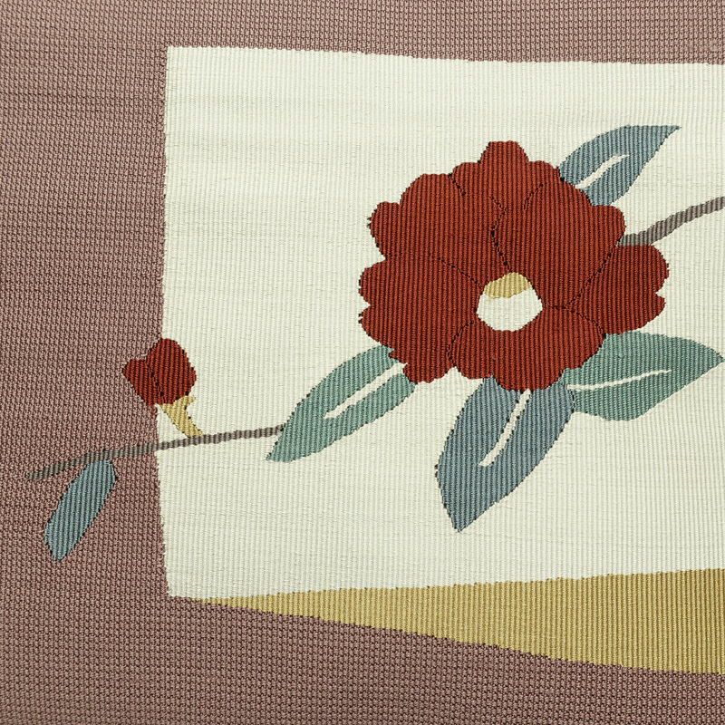 名古屋帯 太鼓柄 良品 正絹 花柄 通し仕立て なごや帯 リサイクル帯 帯 小豆・エンジ_画像2