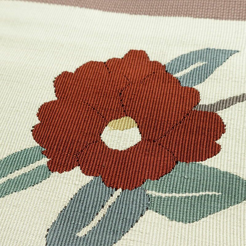 名古屋帯 太鼓柄 良品 正絹 花柄 通し仕立て なごや帯 リサイクル帯 帯 小豆・エンジ_画像3