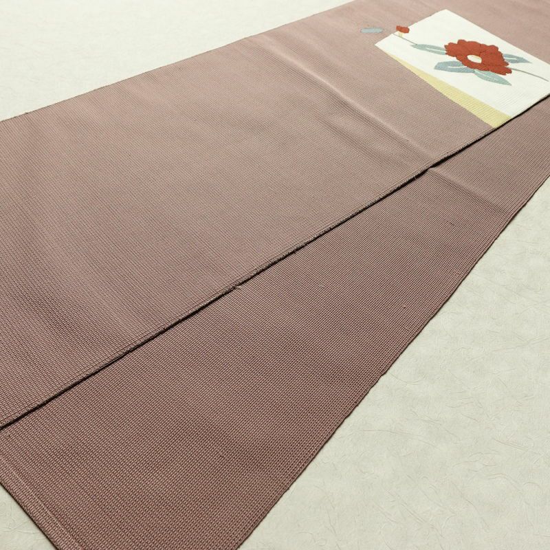 名古屋帯 太鼓柄 良品 正絹 花柄 通し仕立て なごや帯 リサイクル帯 帯 小豆・エンジ_画像8